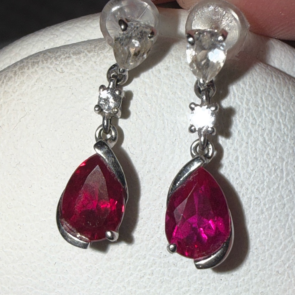 Authentic Genuine Ruby & Diamond Drop Earrings w/ Certificate 14K Gold - Picture 15 of 16
